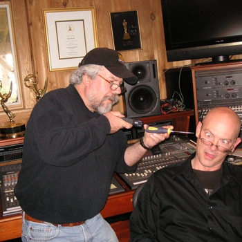 Brian clowning with engineer Jeff Frez-Albrecht in the studio 2011
