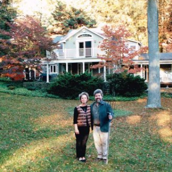 Brian and Susan doing the pitchfork pose in front of their newly acquired Newtown Ct. estate 1995