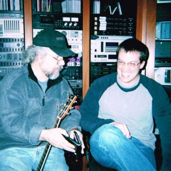 Brian clowning with Keith Chirgwin in the studio 2004