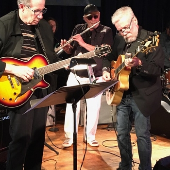 Brian performing with Guitarist Vic Juris, and Flautist Dan Pickering, at a Larry Coryell Tribute Concert 2017