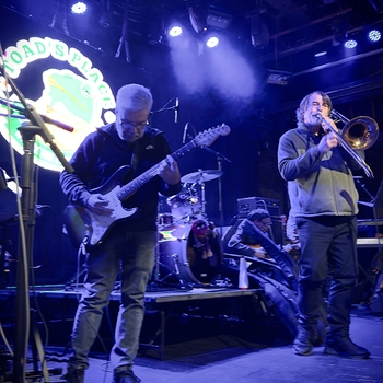 Brian and Chris Brubeck on stage at soundcheck, Toad's Place, December 2024