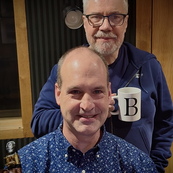 Brian and "Copper" clarinetist, Chris Cullen, recording bass clarinet on Brian's symphonies May 2025