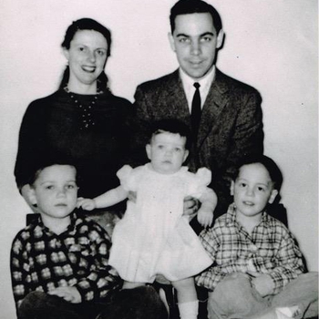 Brian with mother Winifred, father George, sister Sheila, and brother Geoff 1957